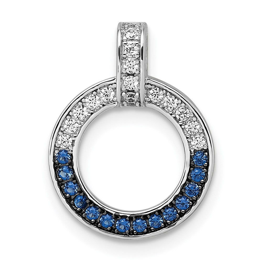 Sterling Silver White and Black Rhodium-plated White and Blue CZ Open Circle Pendant QG7003P
