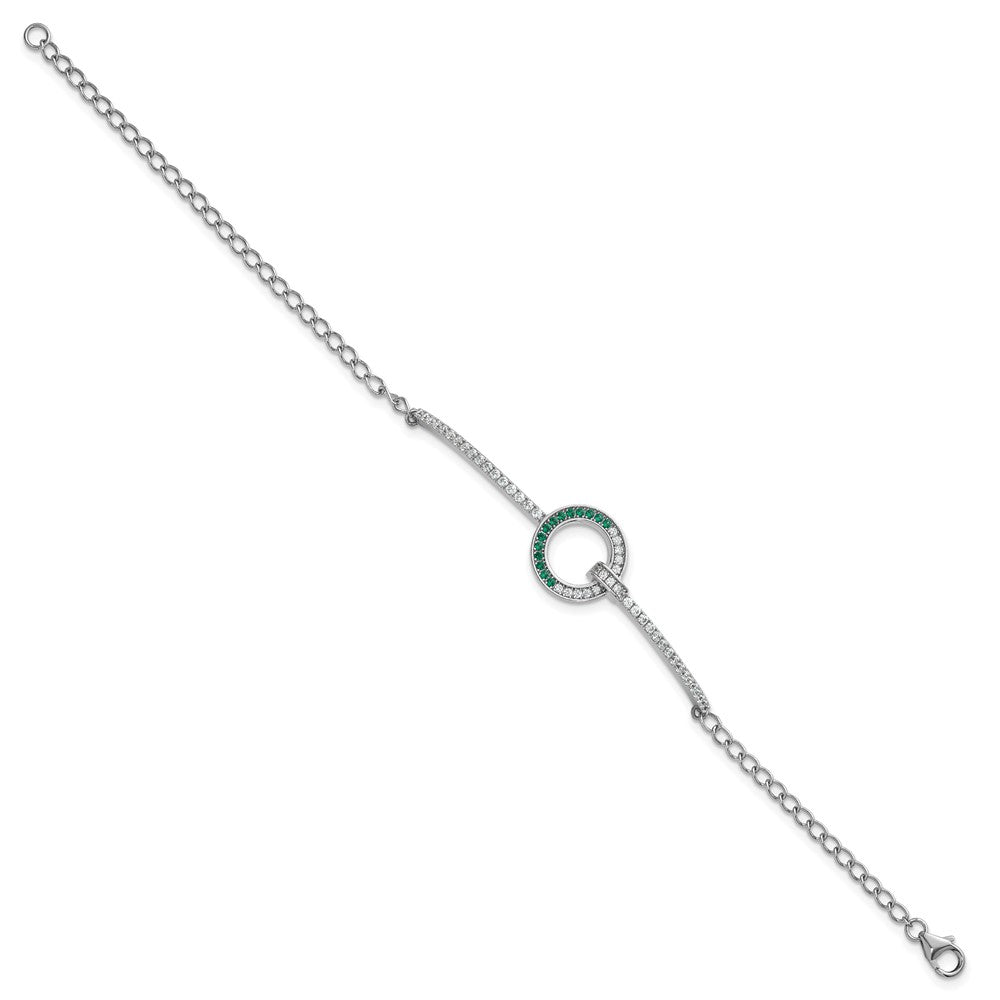 Sterling Silver Rhodium-plated White and Green CZ Open Circle 7.25 inch Bracelet QG7004-7.25