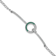 Sterling Silver Rhodium-plated White and Green CZ Open Circle 7.25 inch Bracelet QG7004-7.25