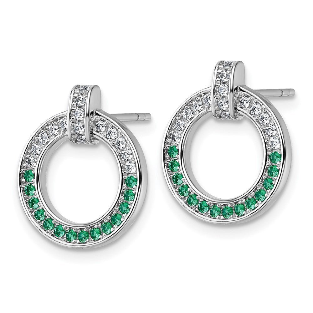 QG7004E Sterling Silver Rhodium-plated White and Green CZ Open Circle Post Earrings
