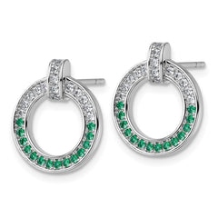 QG7004E Sterling Silver Rhodium-plated White and Green CZ Open Circle Post Earrings