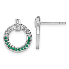 QG7004E Sterling Silver Rhodium-plated White and Green CZ Open Circle Post Earrings