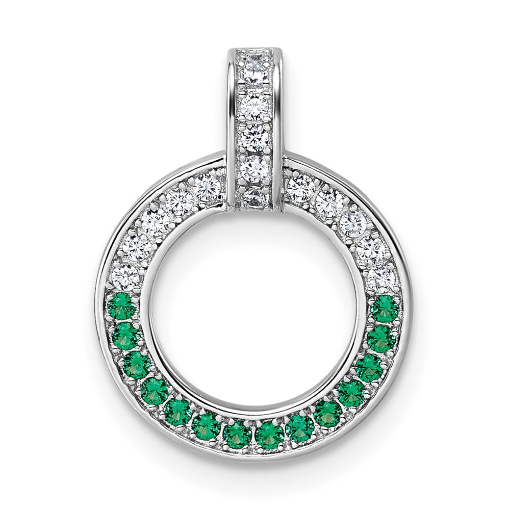 Sterling Silver Rhodium-plated White and Green CZ Open Circle Pendant QG7004P
