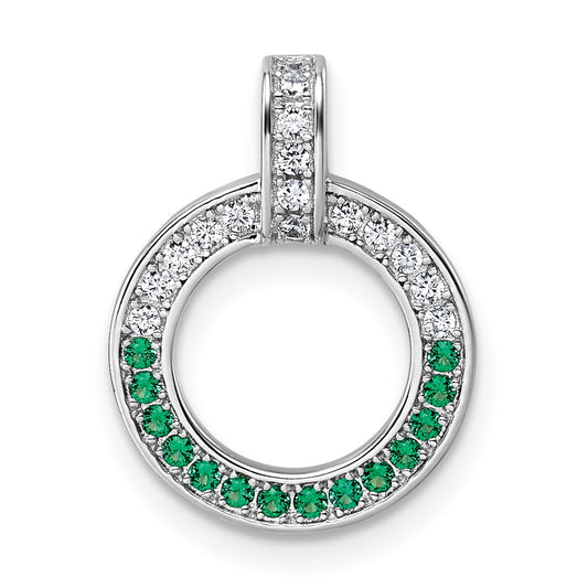 Sterling Silver Rhodium-plated White and Green CZ Open Circle Pendant QG7004P