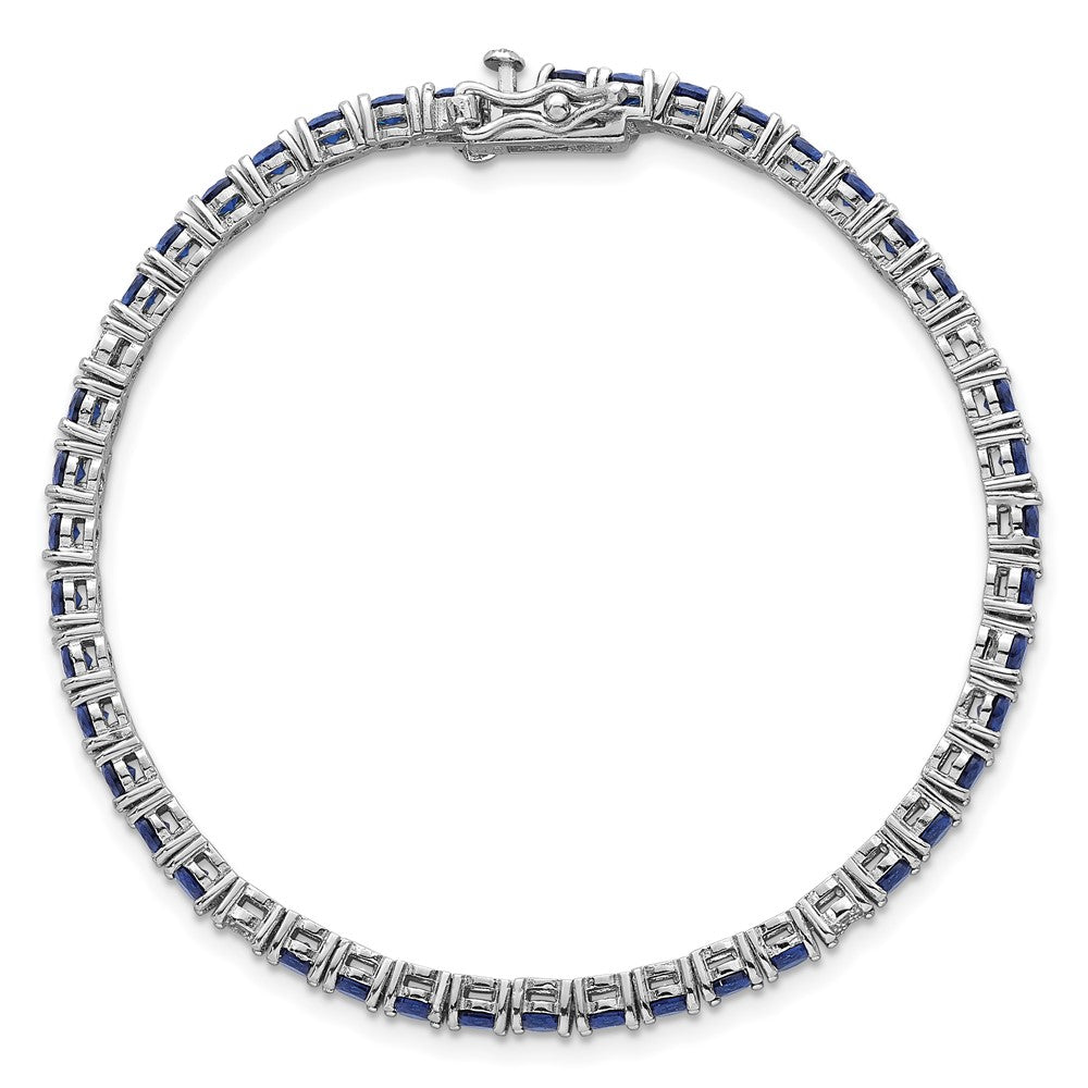 Sterling Silver Rhodium-plated Polished Round Blue and White CZ 7 Inch Bracelet QG7006-7