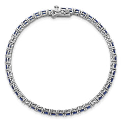 Sterling Silver Rhodium-plated Polished Round Blue and White CZ 7 Inch Bracelet QG7006-7