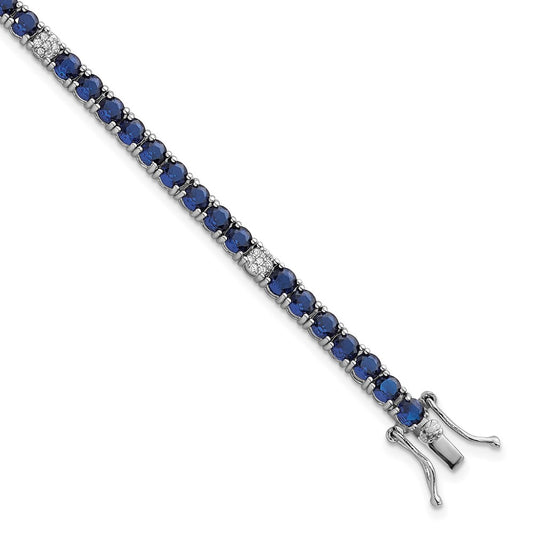 Sterling Silver Rhodium-plated Polished Round Blue and White CZ 7 Inch Bracelet QG7006-7