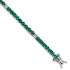 Sterling Silver Rhodium-plated Polished Round Green and White CZ 7 Inch Bracelet QG7007-7