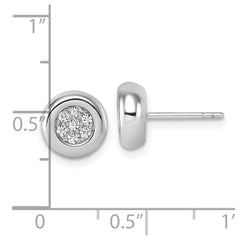 QG7103E Sterling Silver Rhodium-plated CZ Round Cluster Post Earrings
