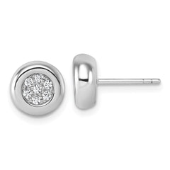 QG7103E Sterling Silver Rhodium-plated CZ Round Cluster Post Earrings