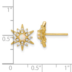 QG7105EGP Sterling Silver Gold-Tone Polished Lab Created Opal and CZ Starburst Post Earrings