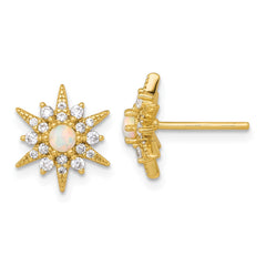 QG7105EGP Sterling Silver Gold-Tone Polished Lab Created Opal and CZ Starburst Post Earrings
