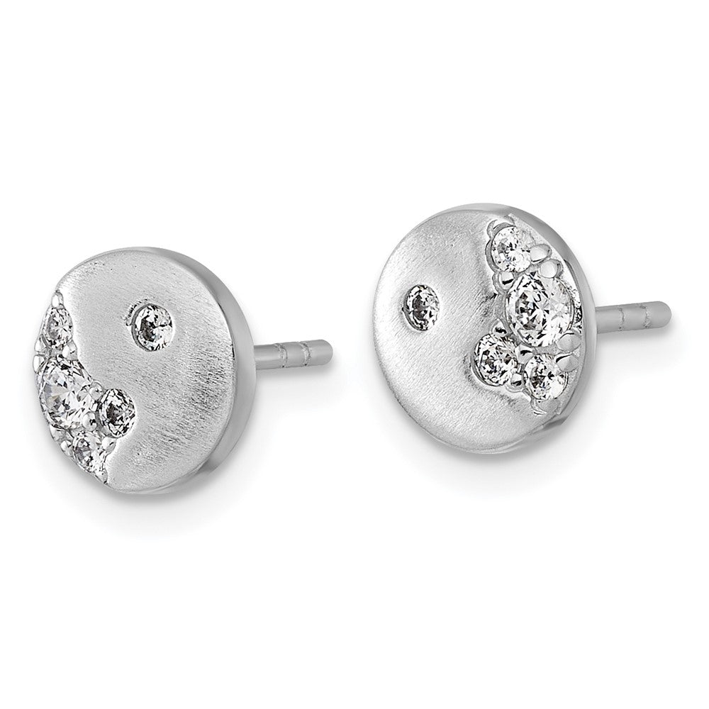 QG7106E Sterling Silver Rhodium-plated Brushed CZ Circle Post Earrings