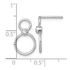 QG7107E Sterling Silver Rhodium-plated Polished CZ Two Circles Post Dangle Earrings