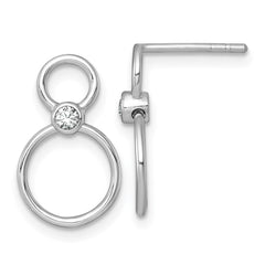 QG7107E Sterling Silver Rhodium-plated Polished CZ Two Circles Post Dangle Earrings