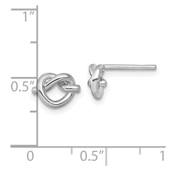 QG7111E Sterling Silver Rhodium-plated Polished Knot Heart Post Earrings