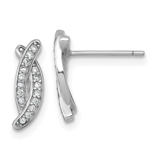 QG7127E Sterling Silver Rhodium-plated Polished Fancy CZ -X- Post Earrings