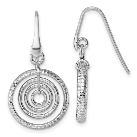 QG7132E Sterling Silver Rhodium-plated Polished and Textured Multi-Circle Dangle Shepherd Hook Earrings