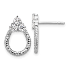 QG7133E Sterling Silver Rhodium-plated Three CZ Textured Loop Post Earrings