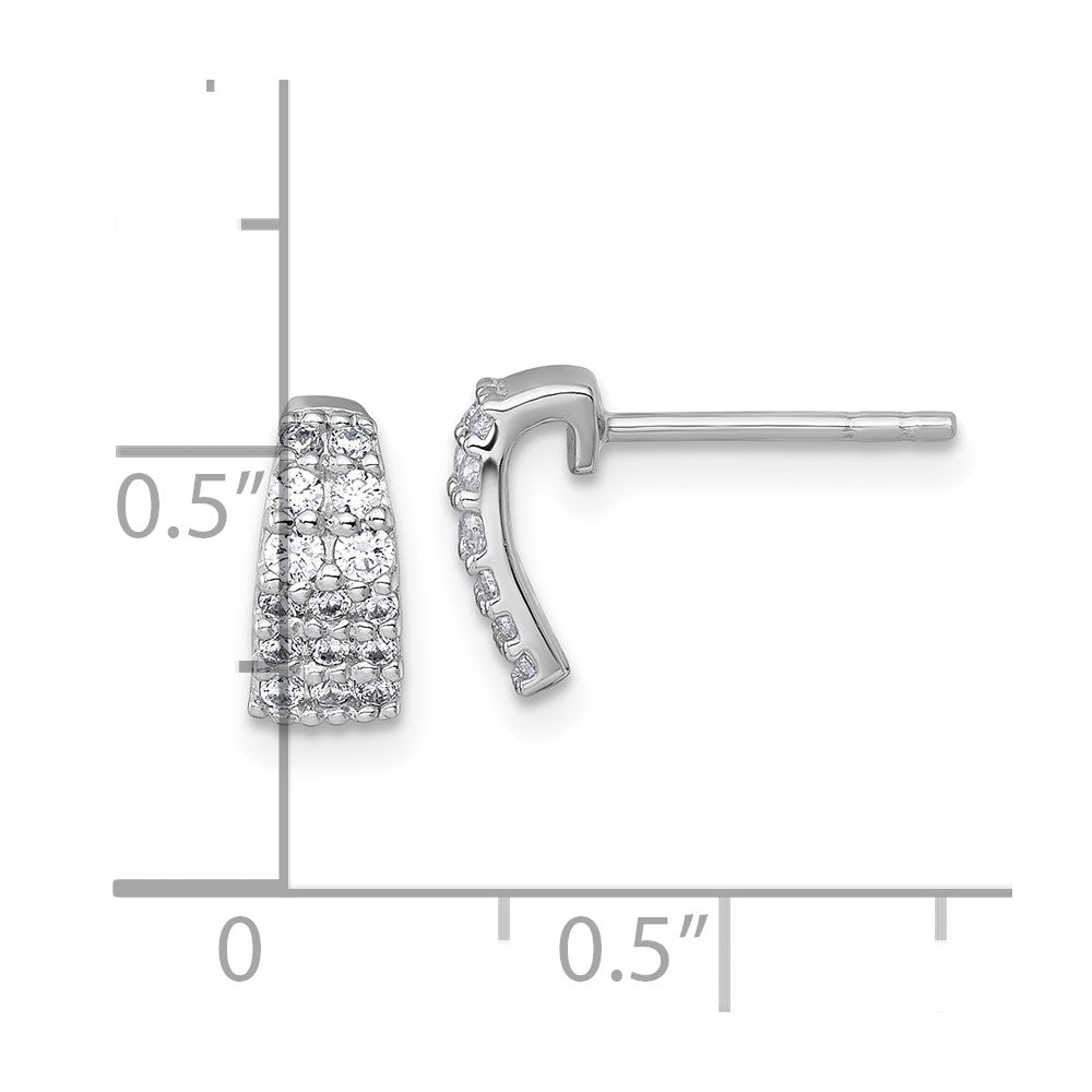 QG7134E Sterling Silver Rhodium-plated Polished Pave CZ Curved and Tapered Post Earrings