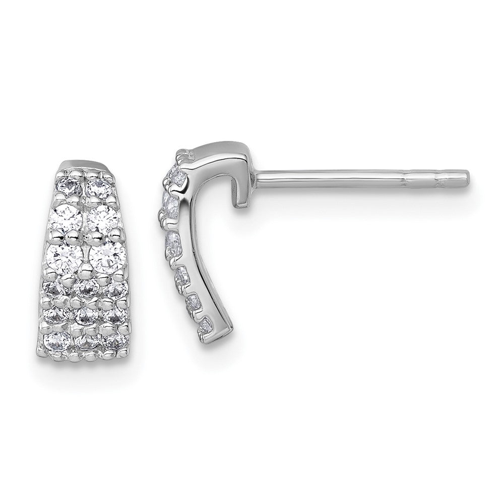 QG7134E Sterling Silver Rhodium-plated Polished Pave CZ Curved and Tapered Post Earrings