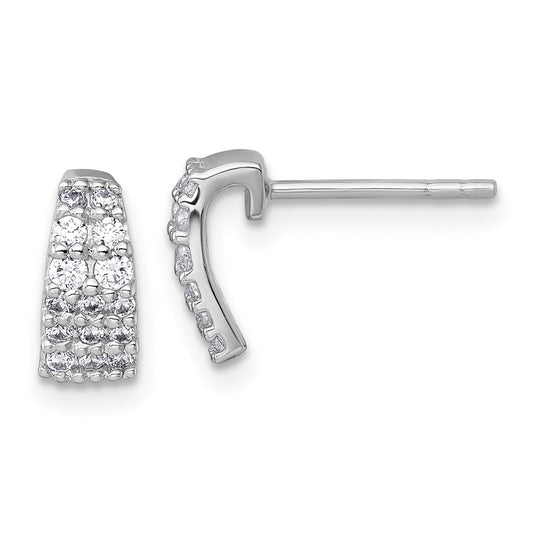 QG7134E Sterling Silver Rhodium-plated Polished Pave CZ Curved and Tapered Post Earrings