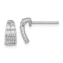 QG7134E Sterling Silver Rhodium-plated Polished Pave CZ Curved and Tapered Post Earrings
