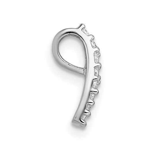 Sterling Silver Rhodium-plated Polished Pave CZ Curved and Tapered Chain Slide Pendant QG7134P