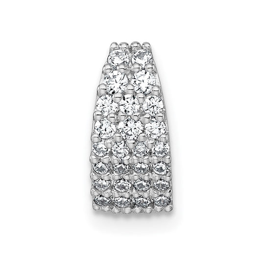 Sterling Silver Rhodium-plated Polished Pave CZ Curved and Tapered Chain Slide Pendant QG7134P