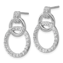 QG7135E Sterling Silver Rhodium-plated Polished CZ Two Circle Dangle Post Earrings