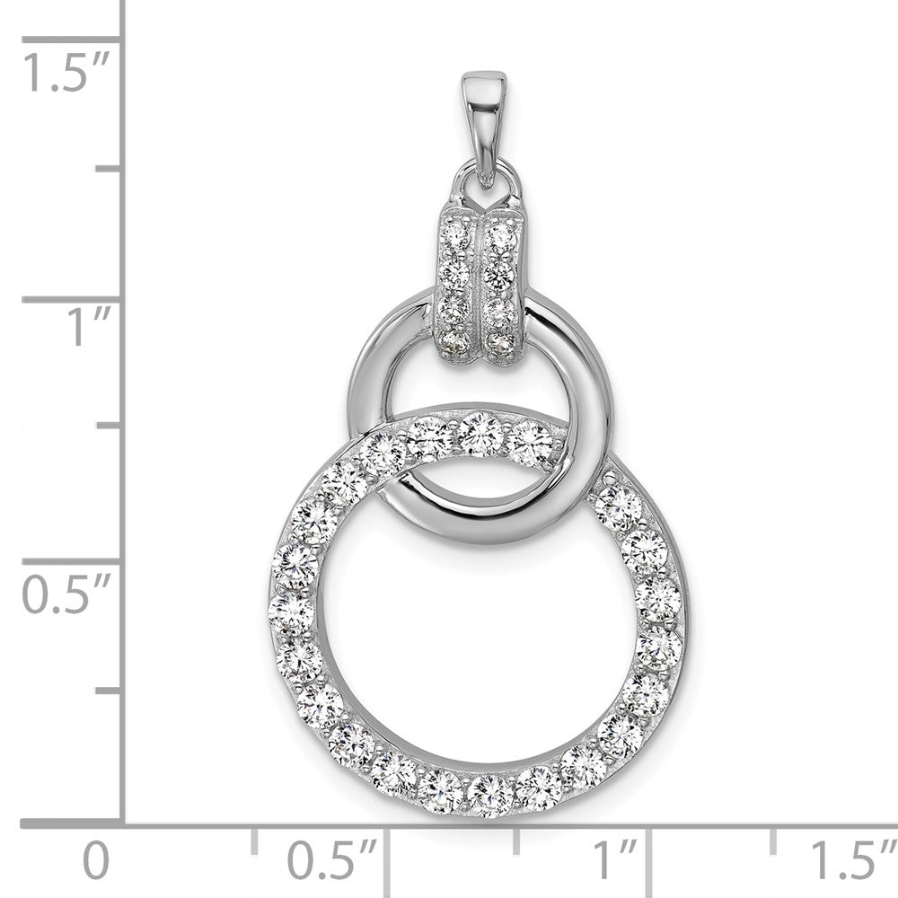 Sterling Silver Rhodium-plated Polished CZ Two Circle Pendant QG7135P