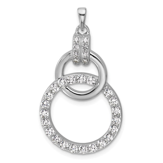 Sterling Silver Rhodium-plated Polished CZ Two Circle Pendant QG7135P