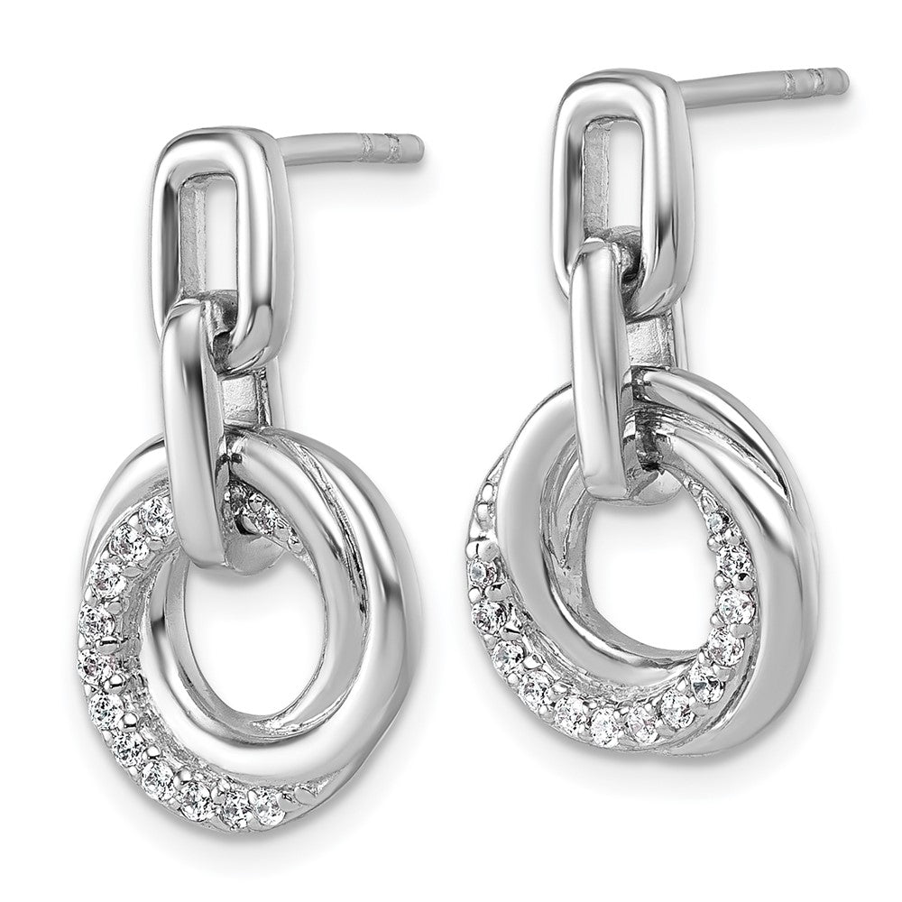 QG7136E Sterling Silver Rhodium-plated Polished CZ Circle Twist Dangle Post Earrings