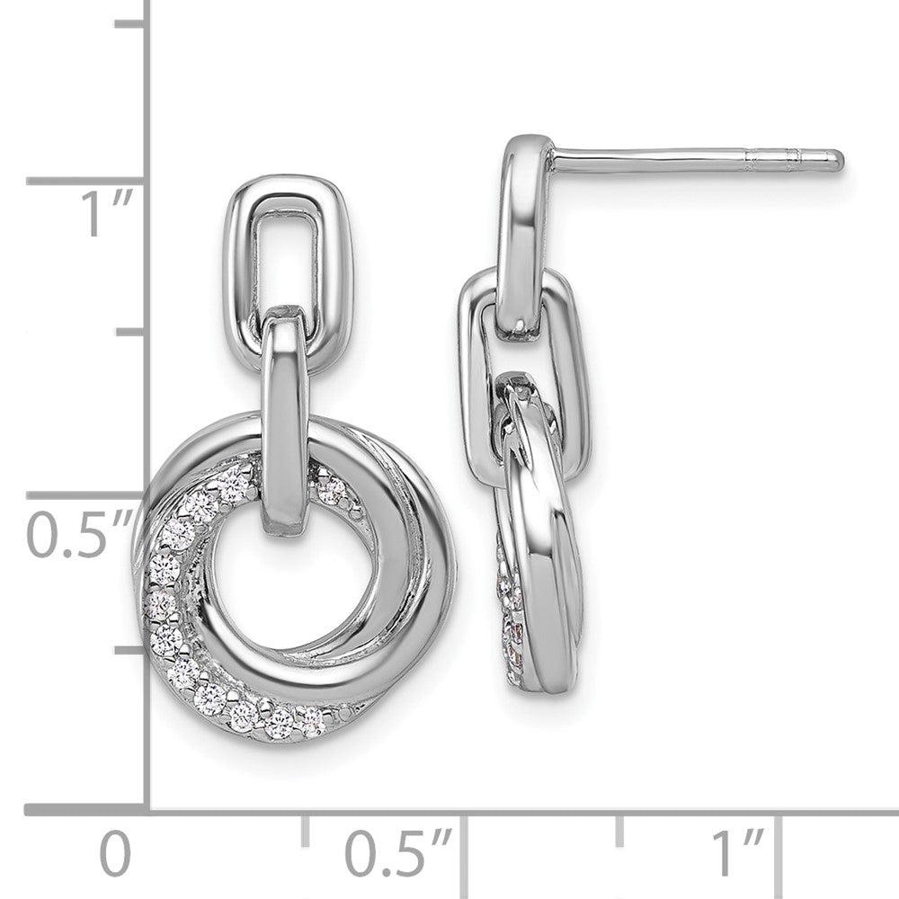 QG7136E Sterling Silver Rhodium-plated Polished CZ Circle Twist Dangle Post Earrings