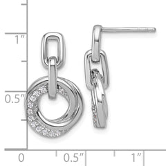 QG7136E Sterling Silver Rhodium-plated Polished CZ Circle Twist Dangle Post Earrings