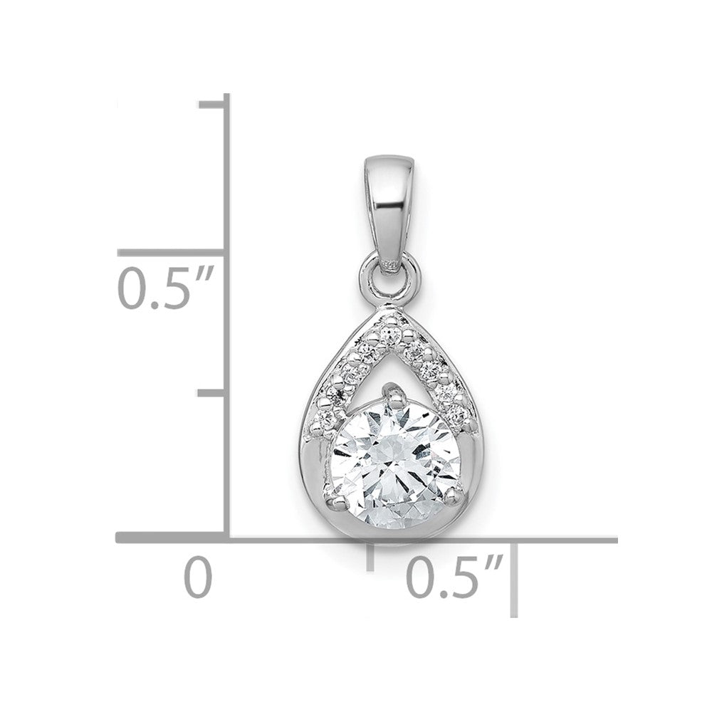 Sterling Silver Rhodium-plated Polished Round CZ Teardrop Pendant QG7138P