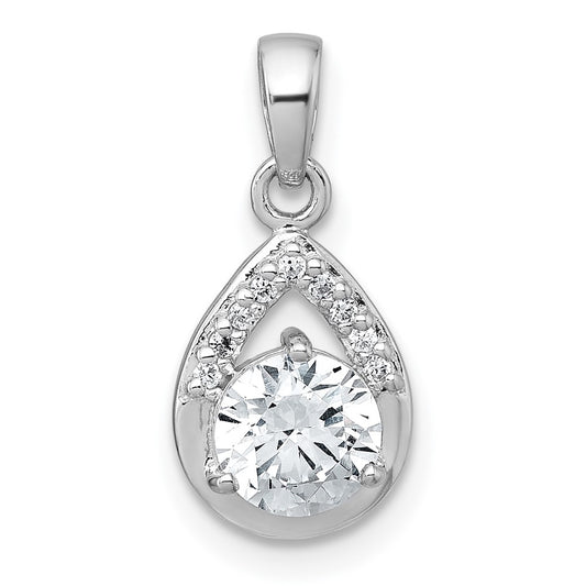 Sterling Silver Rhodium-plated Polished Round CZ Teardrop Pendant QG7138P