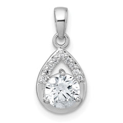 Sterling Silver Rhodium-plated Polished Round CZ Teardrop Pendant QG7138P
