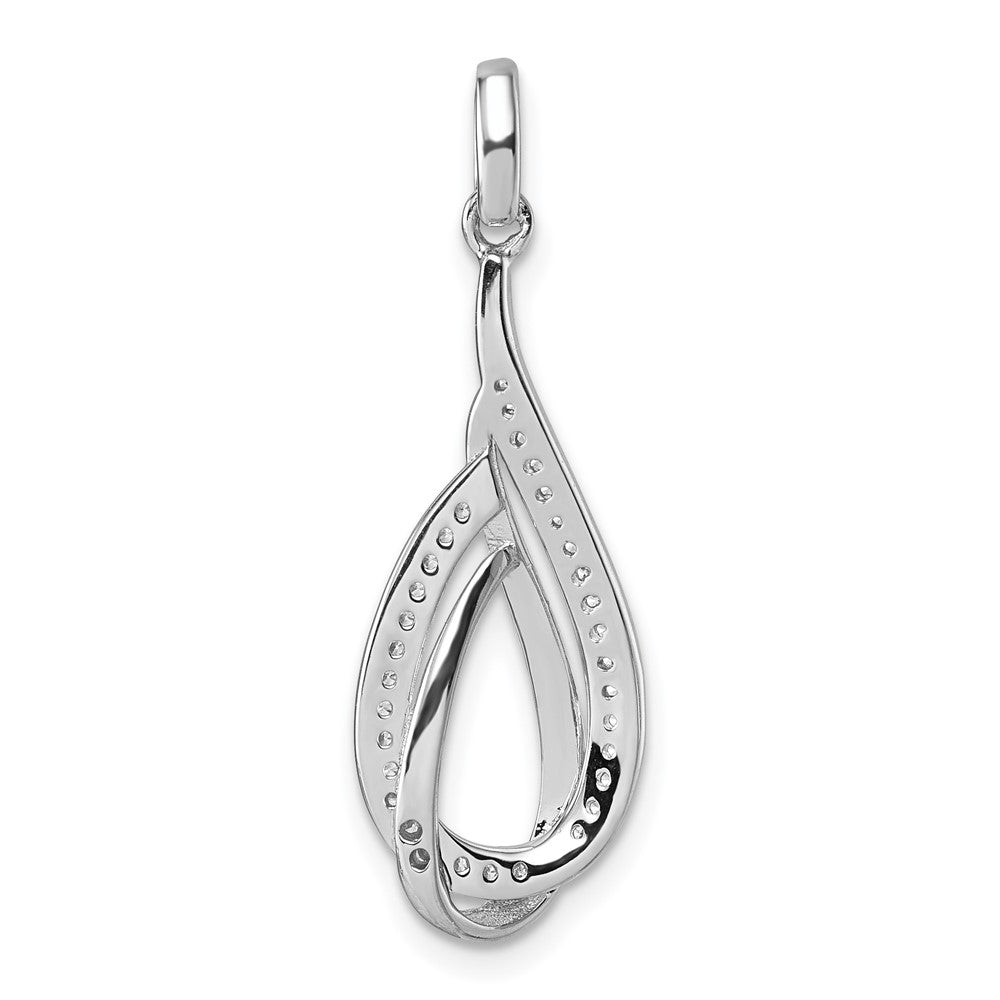 Sterling Silver Rhodium-plated CZ Polished Tear Drop Swirl Pendant QG7140P