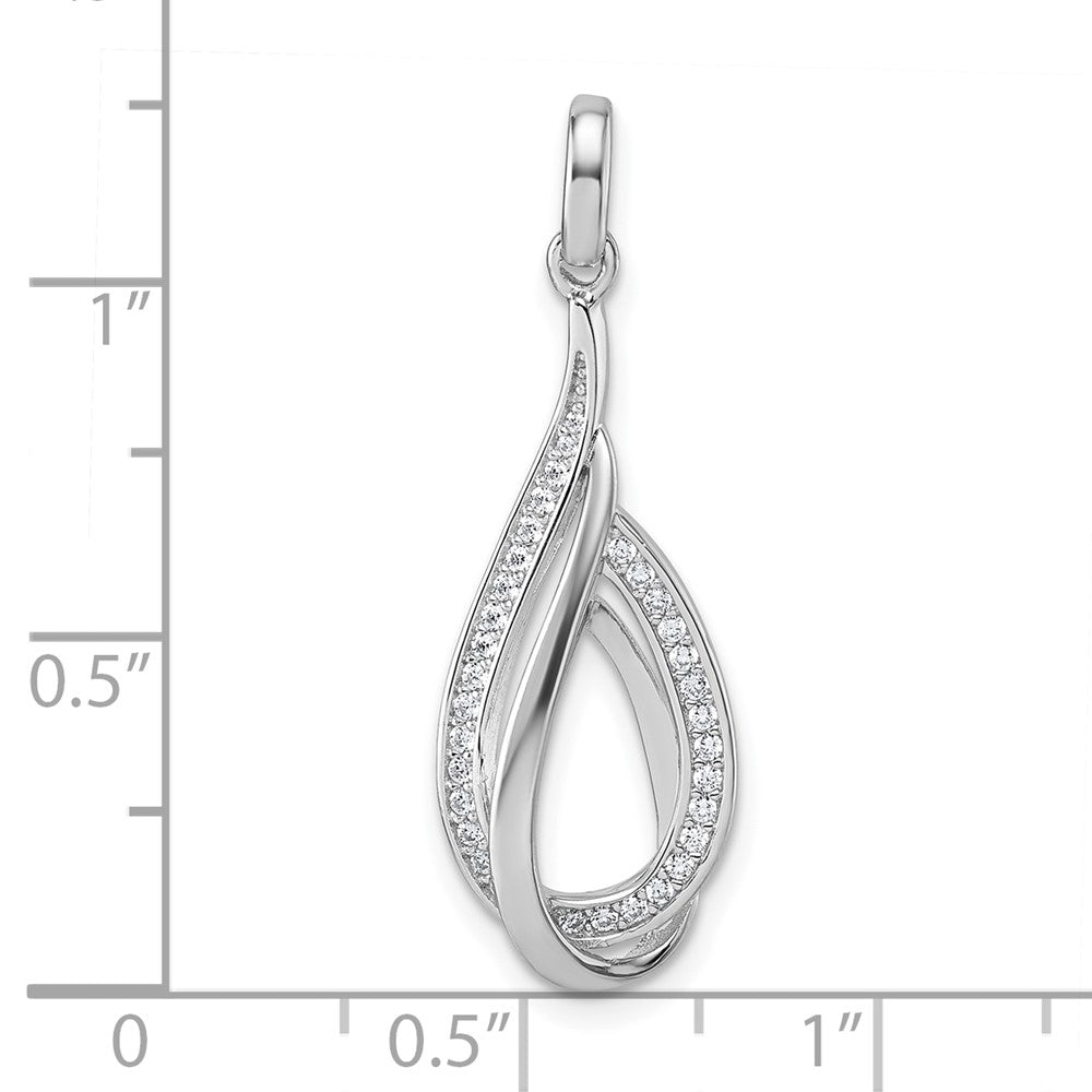 Sterling Silver Rhodium-plated CZ Polished Tear Drop Swirl Pendant QG7140P