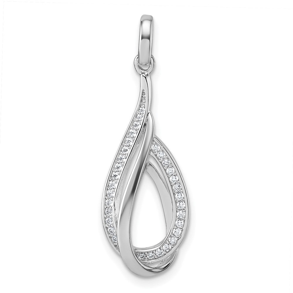 Sterling Silver Rhodium-plated CZ Polished Tear Drop Swirl Pendant QG7140P