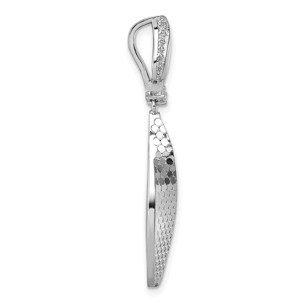 Sterling Silver Rhodium-plated CZ Polished Textured Abstract Tear Drop Pendant QG7142P