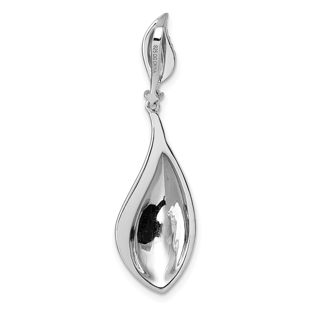 Sterling Silver Rhodium-plated CZ Polished Textured Abstract Tear Drop Pendant QG7142P