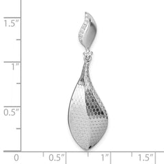 Sterling Silver Rhodium-plated CZ Polished Textured Abstract Tear Drop Pendant QG7142P