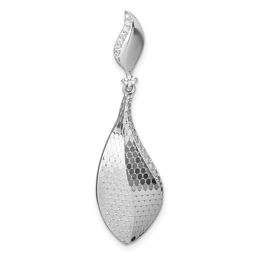Sterling Silver Rhodium-plated CZ Polished Textured Abstract Tear Drop Pendant QG7142P