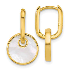 QG7147E Sterling Silver Gold-plated Polished Mother of Pearl Circle Drop Hinged Hoop Earrings