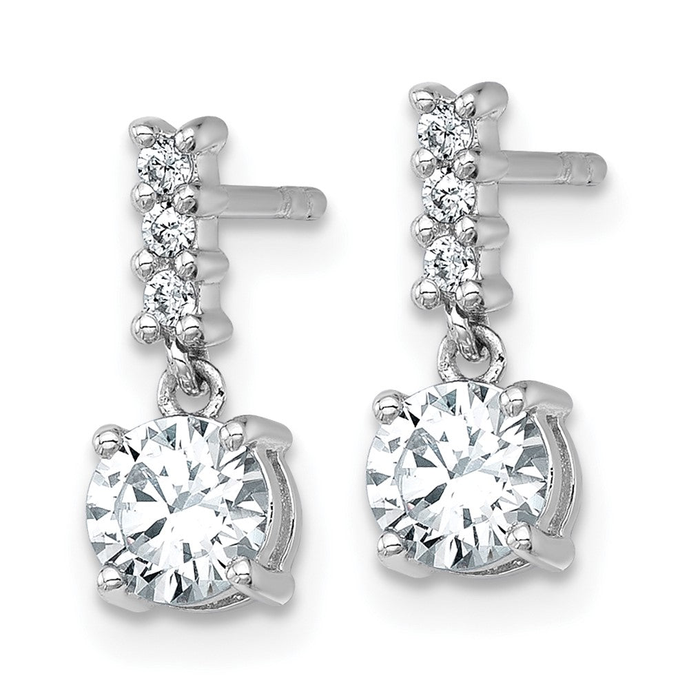 QG7149E Sterling Silver Rhodium-plated Polished Round CZ Post Dangle Earrings