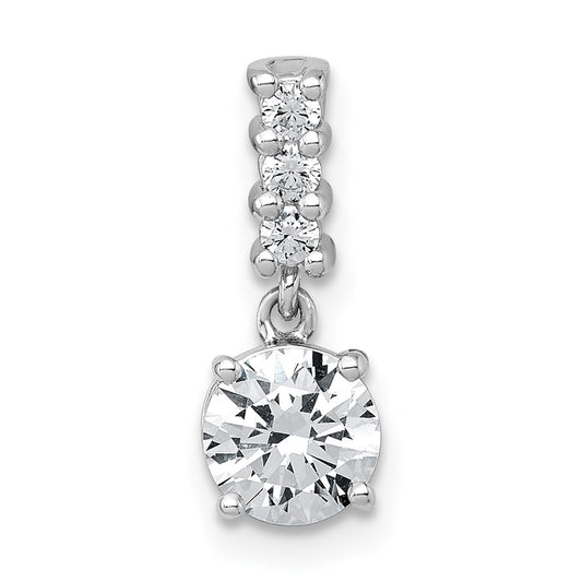 Sterling Silver Rhodium-plated Polished Round CZ Dangling Chain Slide Pendant QG7149P