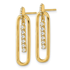 QG7150E Sterling Silver Gold-tone with White CZ Oblong Dangle Post Earrings