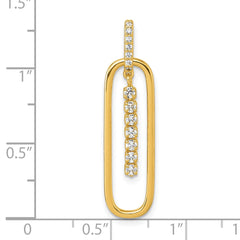 Sterling Silver Gold-tone with White CZ Oblong Dangle Pendant QG7150P